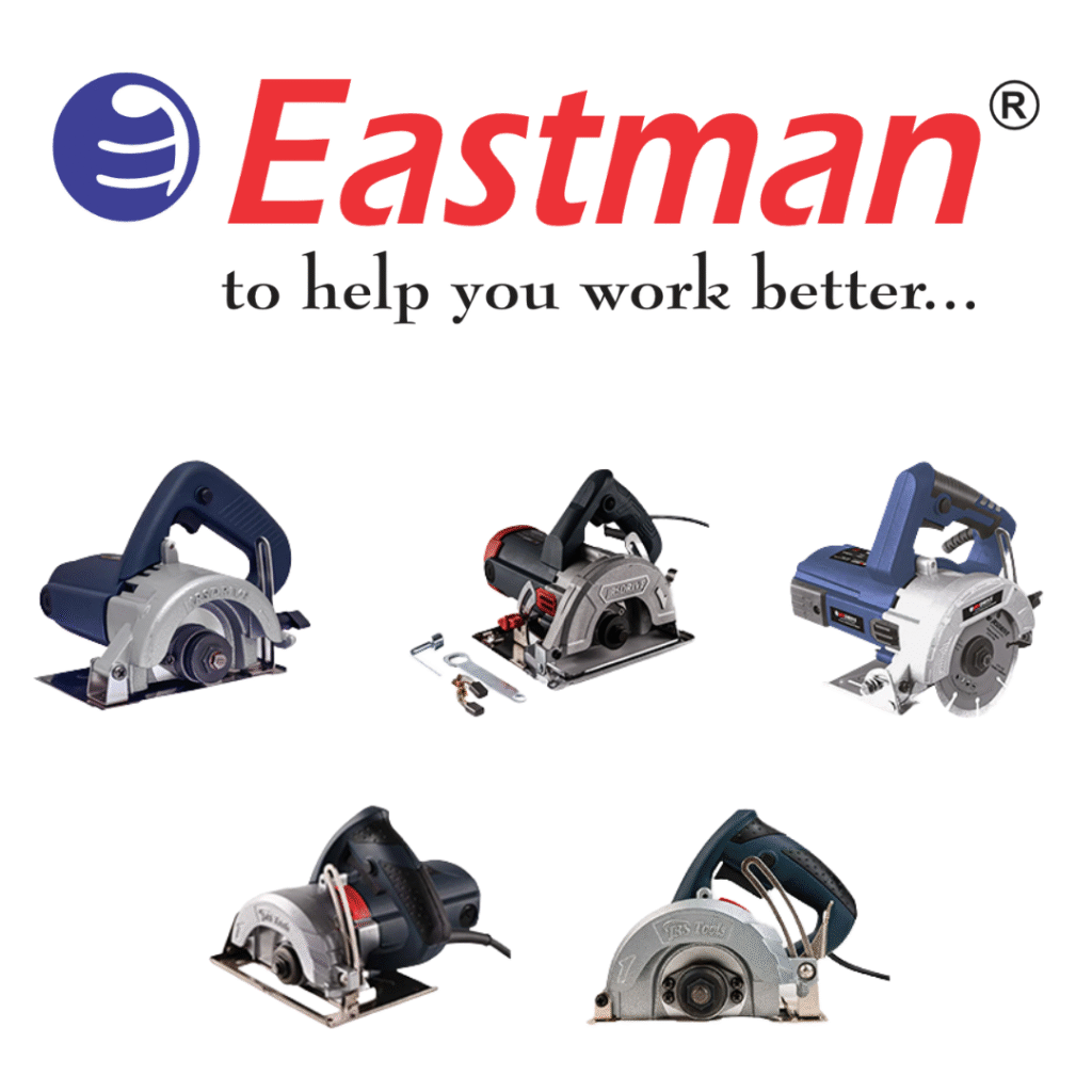 Complete range of Eastman wood cutting machines including circular saws, jigsaws, and table saws designed for precision cutting and industrial use.