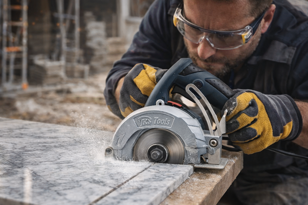 electric marble cutter machine cutting marble tile