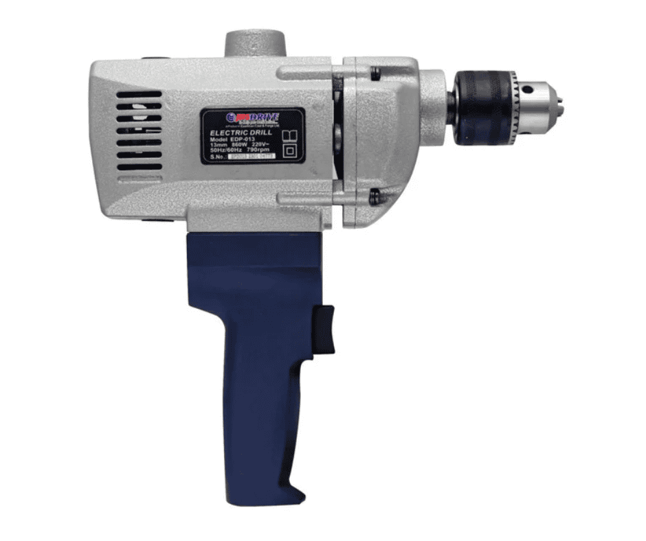 Industrial electric drill with ergonomic handle, ideal for construction, woodworking, and DIY tasks, featuring high power and precision for professional results.